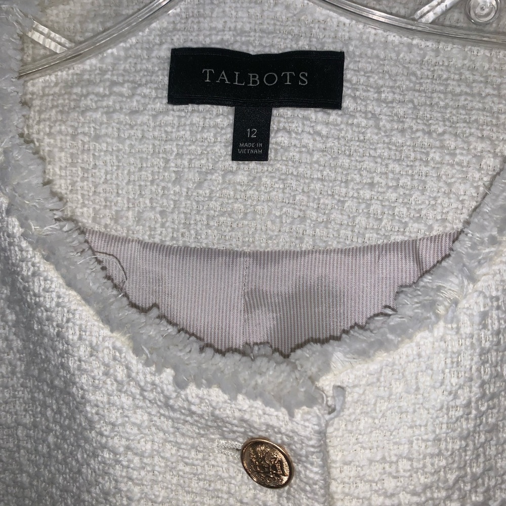 Talbots Women's White Tweed Jacket with Pink Accents - Picture 3 of 4
